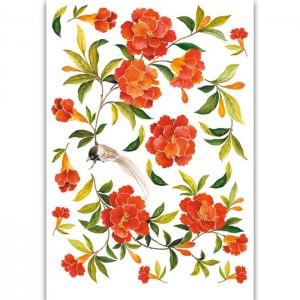 Рисовая карта Calambour RP 67 "Птица и оранжевые цветы", 34,5х49,5 см